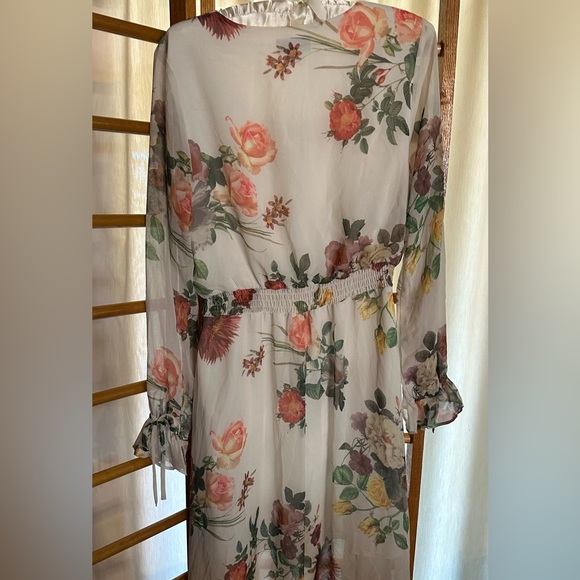 Belle and Sky Sheer Romantic Long Sleeves Elastic Shirred Waistband Maxi Dress - Picture 2 of 7